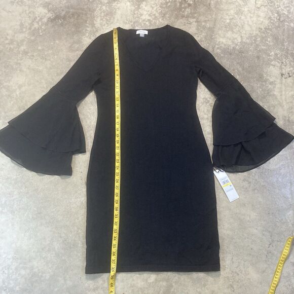 Calvin Klein Dress Womens Medium Black V Neck Bell Sleeve Flowy‎ Classic - Picture 3 of 9